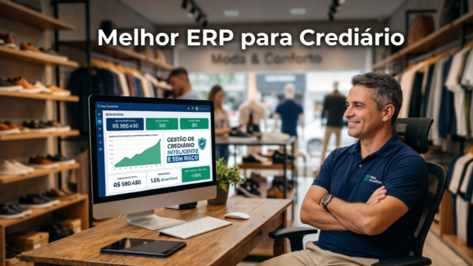 A imagem apresenta um cen&aacute;rio comercial focado em gest&atilde;o de vendas e tecnologia para varejo.